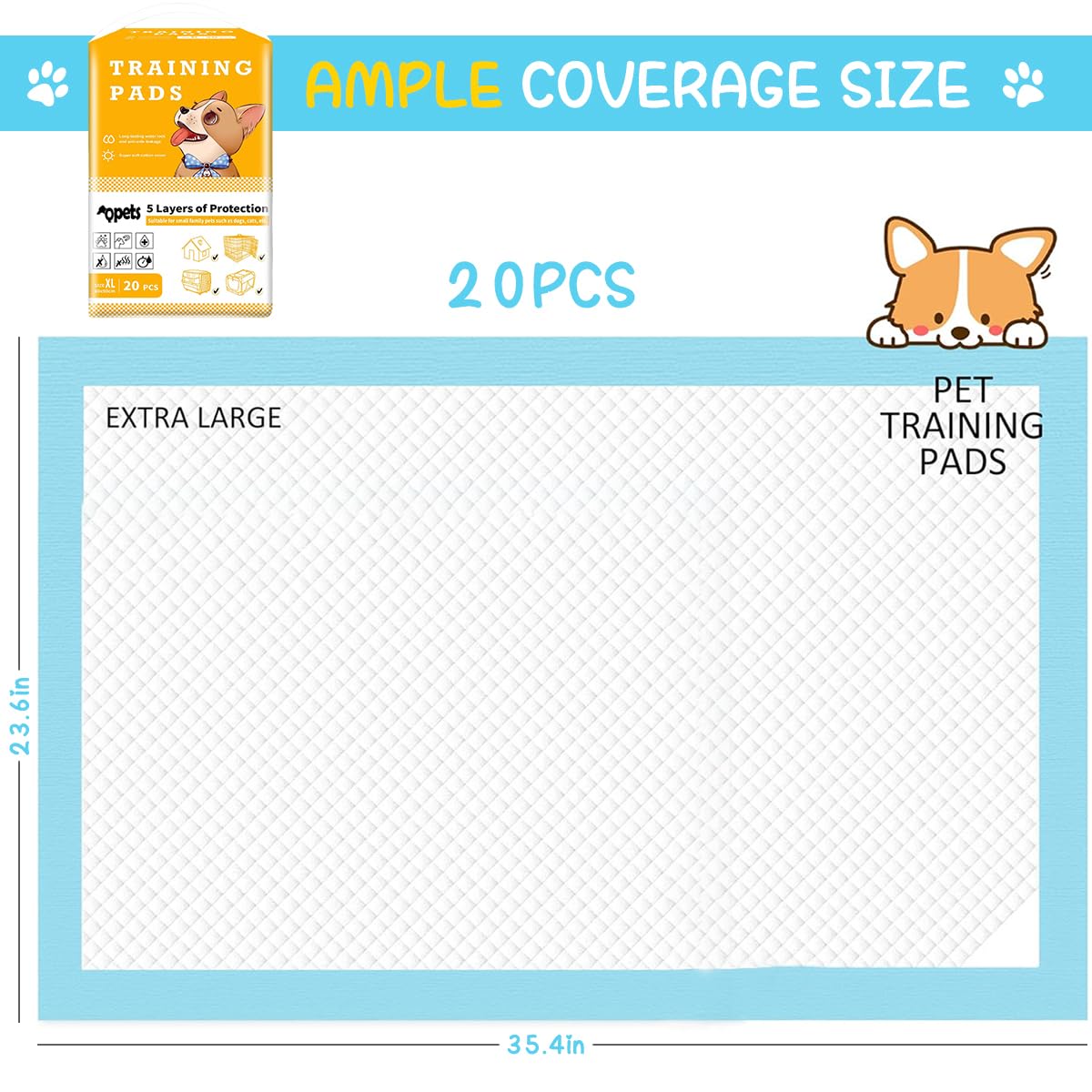 Qpets 20 PCS Dog Pee Pads Dog Diapers Pet Puppy Training Changing Pads Breathable Pet Pee Mats Qpets 20 PCS Dog Pee Pads Dog Diapers Pet Puppy Training Changing Pads Breathable Pet Pee Mats